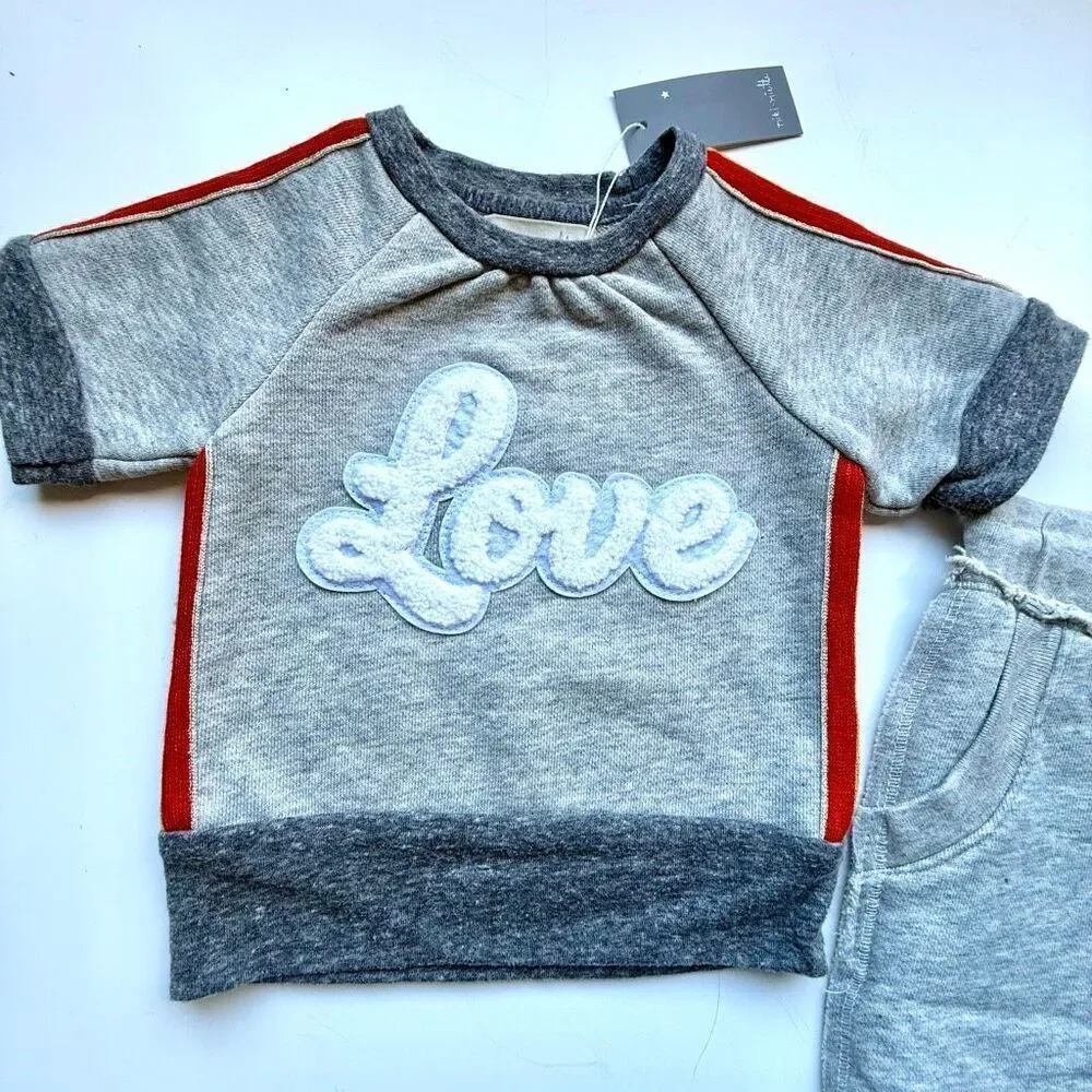 NWT Miki Miette two-piece grey summer loungewear outfit for baby. Size 6 months